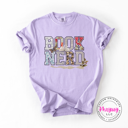 Book Nerd Floral Collage Letters Tee | Reader Gift for Women