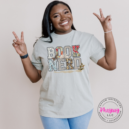 Book Nerd Floral Collage Letters Tee | Reader Gift for Women