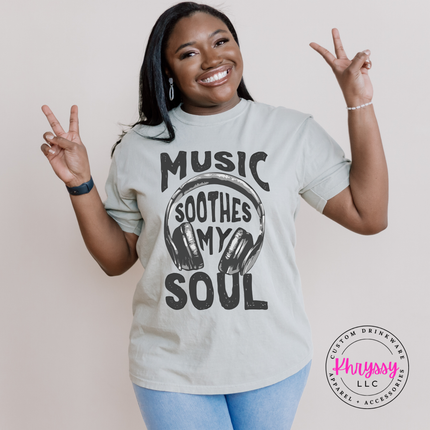 Music Soothes My Soul Headphones Statement Tee | Music Gift