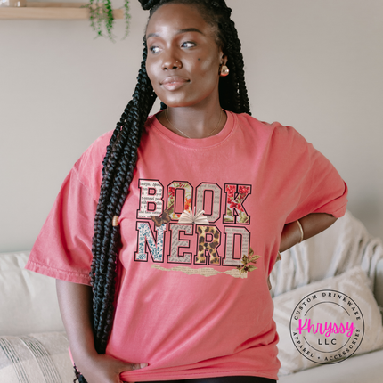 Book Nerd Floral Collage Letters Tee | Reader Gift for Women