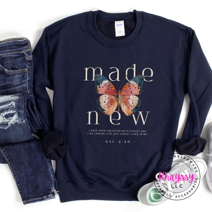 Made New Butterfly Faith Crewneck Sweatshirt | Galatians 2:20
