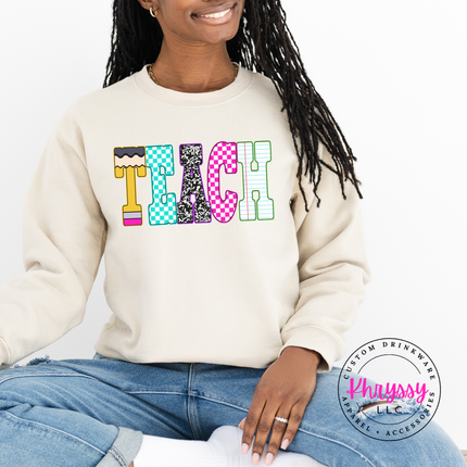 Teach Graphic Crewneck Sweatshirt Cozy Gift for Teachers