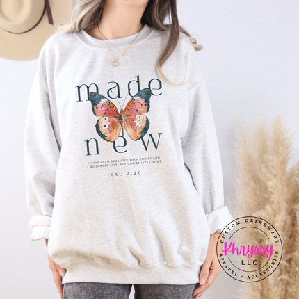 Made New Butterfly Faith Crewneck Sweatshirt | Galatians 2:20