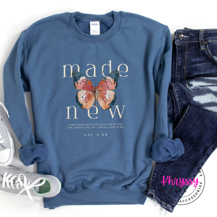 Made New Butterfly Faith Crewneck Sweatshirt | Galatians 2:20