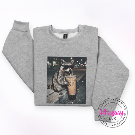 Raccoon Iced Coffee Sunglasses Funny Crewneck Sweatshirt Women