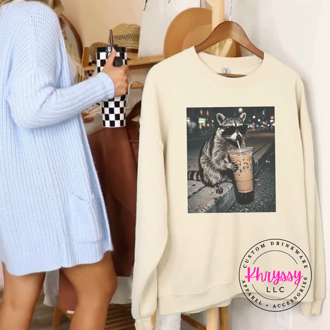 Raccoon Iced Coffee Sunglasses Funny Hoodie | Chaotic Gift for Her