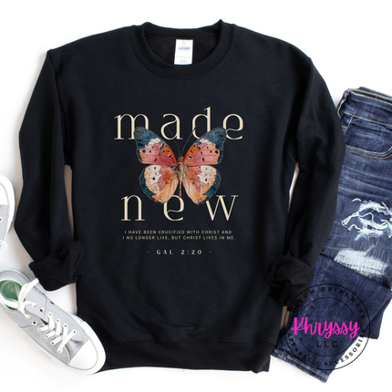 Made New Butterfly Faith Crewneck Sweatshirt | Galatians 2:20