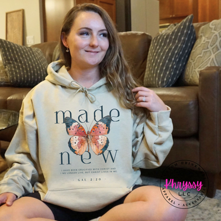 Made New Butterfly Faith Hoodie | Galatians 2:20 Gift for Her
