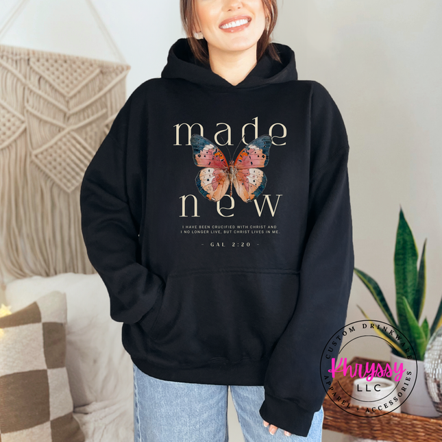 Made New Butterfly Faith Hoodie | Galatians 2:20 Gift for Her