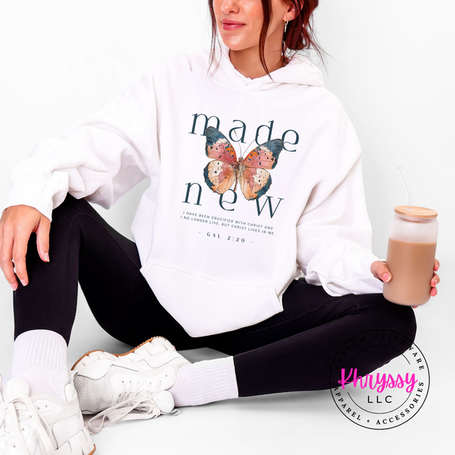 Made New Butterfly Faith Hoodie | Galatians 2:20 Gift for Her
