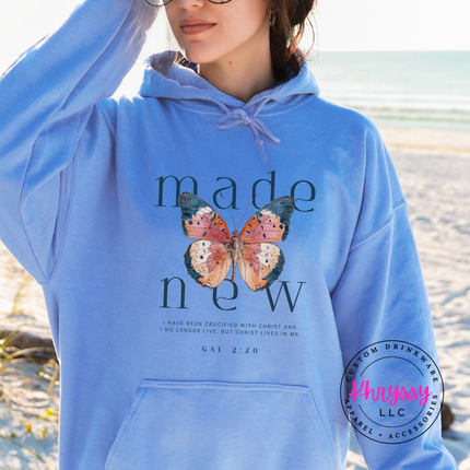 Made New Butterfly Faith Hoodie | Galatians 2:20 Gift for Her