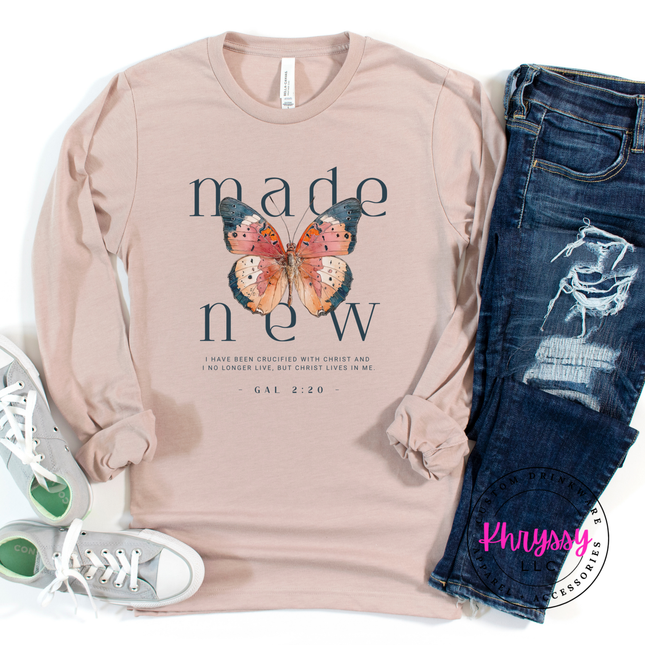 Made New Butterfly Faith Long Sleeve | Galatians 2:20 Women's Tee