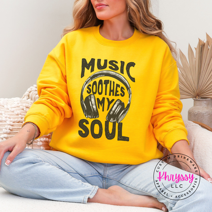 Music Soothes My Soul Headphones Crewneck Sweatshirt | Music Gift
