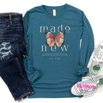 Made New Butterfly Faith Long Sleeve | Galatians 2:20 Women's Tee