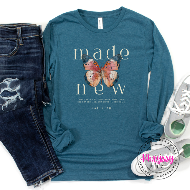 Made New Butterfly Faith Long Sleeve | Galatians 2:20 Women's Tee