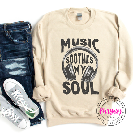 Music Soothes My Soul Headphones Crewneck Sweatshirt | Music Gift