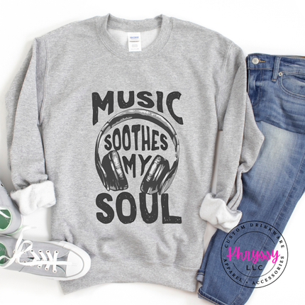 Music Soothes My Soul Headphones Crewneck Sweatshirt | Music Gift