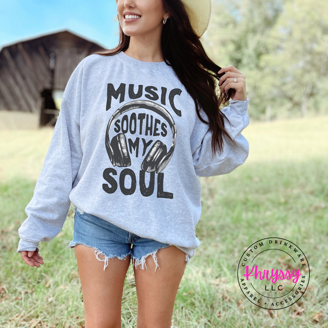 Music Soothes My Soul Headphones Crewneck Sweatshirt | Music Gift