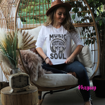 Music Soothes My Soul Headphones Long Sleeve Tee | Music Gift