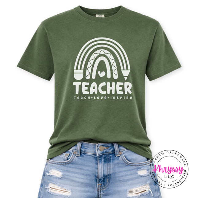 Gentle pastel teacher graphic tee in Hemp, soft and comfortable.