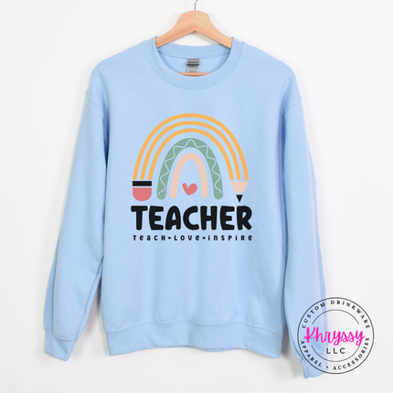 Gentle pastel teacher sweatshirt in Light Blue, cozy and comfortable.