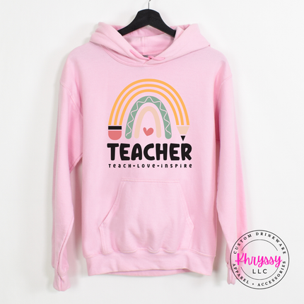 Gentle pastel teacher hoodie in Light Pink, cozy and comfortable.
