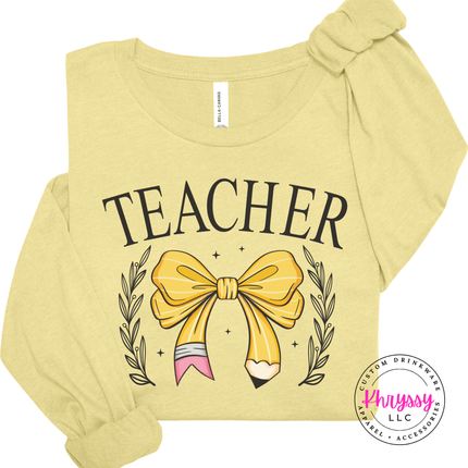 Elegant teacher graphic tee in Heather French Vanilla, soft and breathable.
