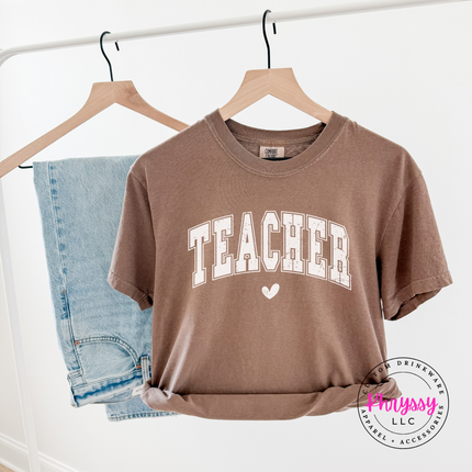 Vintage distressed teacher graphic tee in Espresso, perfect for classroom days.