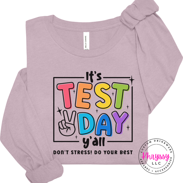 Encouraging test day graphic tee in Light Violet, easy everyday layer.