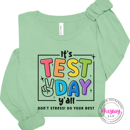 Colorful test day shirt shown in Mint, soft and breathable for testing week.