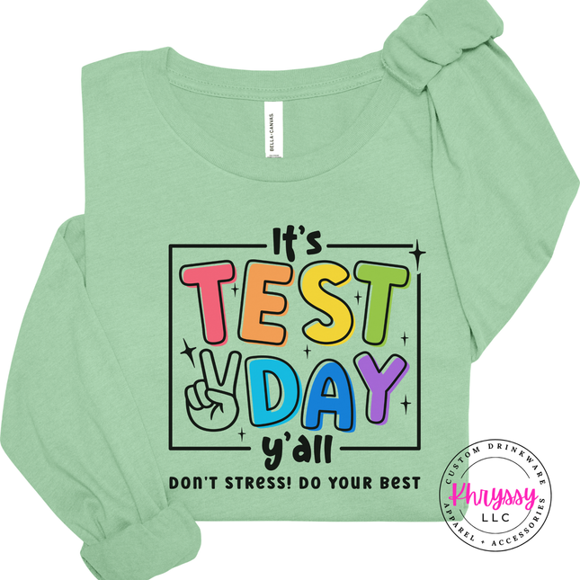 Colorful test day shirt shown in Mint, soft and breathable for testing week.