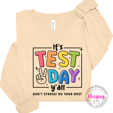 Test day teacher tee in Soft Cream styled for a busy exam morning.