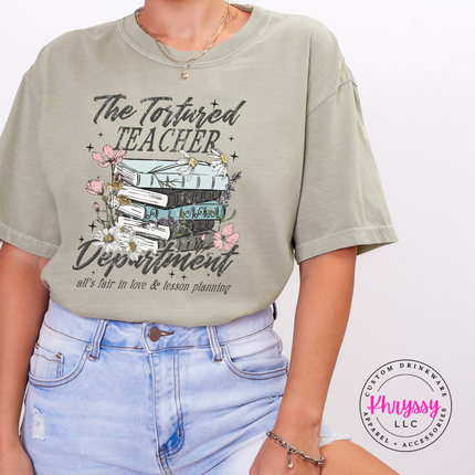 Sandstone tee showing all's fair in love and lesson planning.
