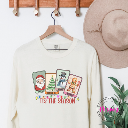Tis The Season Christmas card long sleeve tee in Ivory.