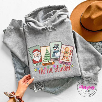Sport Gray hoodie featuring vintage holiday cards and string lights.
