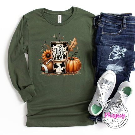 Military Green tee with a cow print tumbler design.