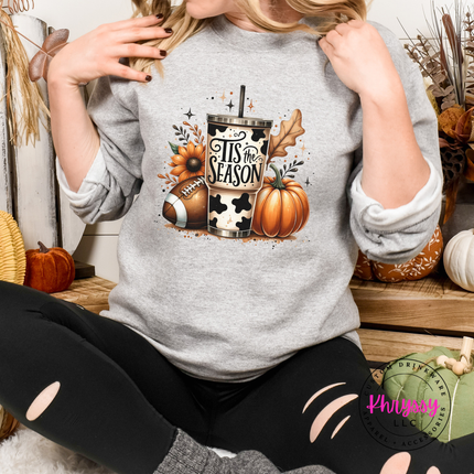 Sport Grey crewneck sweatshirt with a warm illustrated fall collage design.