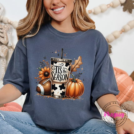 lue Spruce tee with the tis the season sunflower and football print