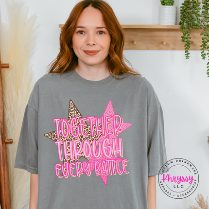 Together Through Every Battle Tee, Cancer Support Squad Leopard Star Shirt