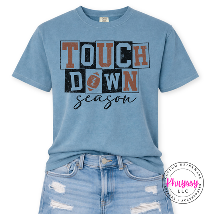 Ice Blue tee with the Touchdown Season football graphic