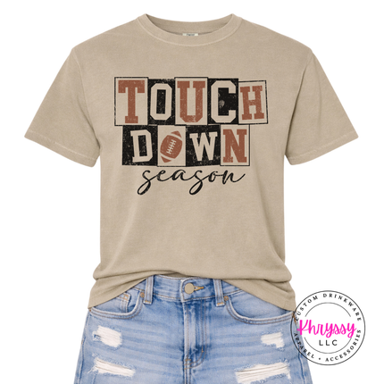 Khaki tee with the football season block letter print