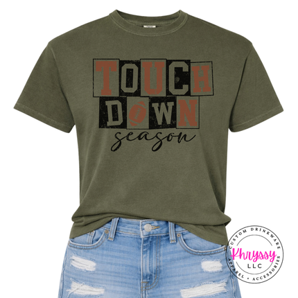 Sage tee with the Touchdown Season football graphic