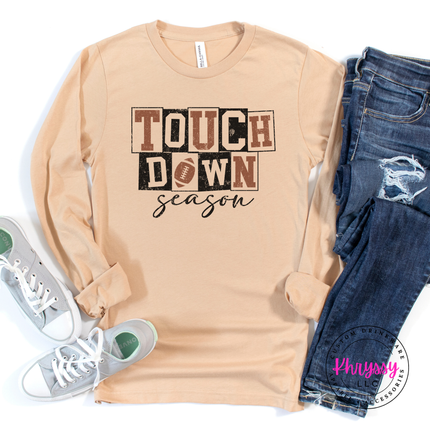 Sand Dune long sleeve tee with the distressed touchdown season football design