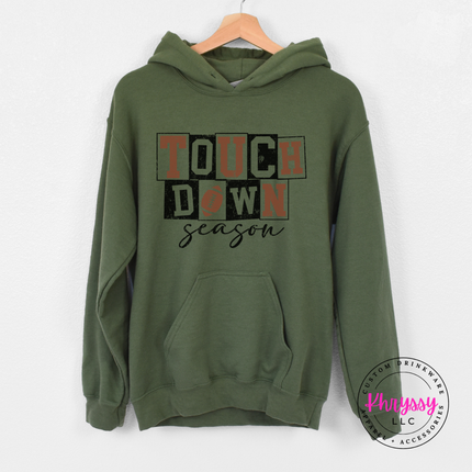 Military Green hoodie with the football season block letter print