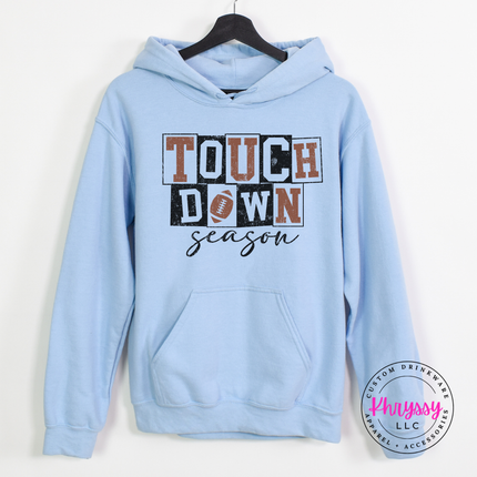 Light Blue hoodie with the Touchdown Season football graphic