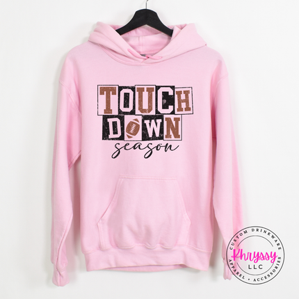 Light Pink hoodie with the distressed touchdown season football design