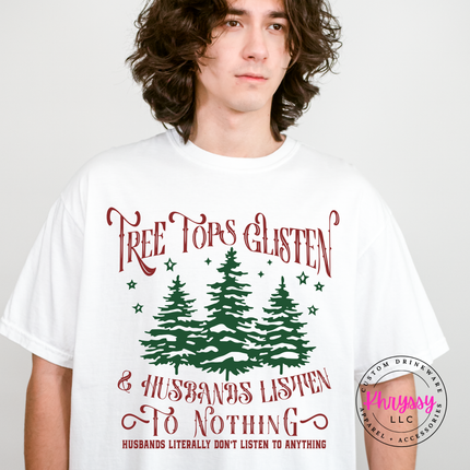 Man wearing the funny wife Christmas Christmas tee in White.