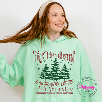 Flat lay of the funny wife Christmas Christmas hoodie in Mint.