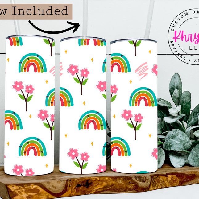 Pastel Dreams Personalized Rainbow 20oz Tumbler with Straw
