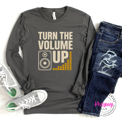 Turn the Volume Up Music Graphic Long Sleeve Bold Statement Tee